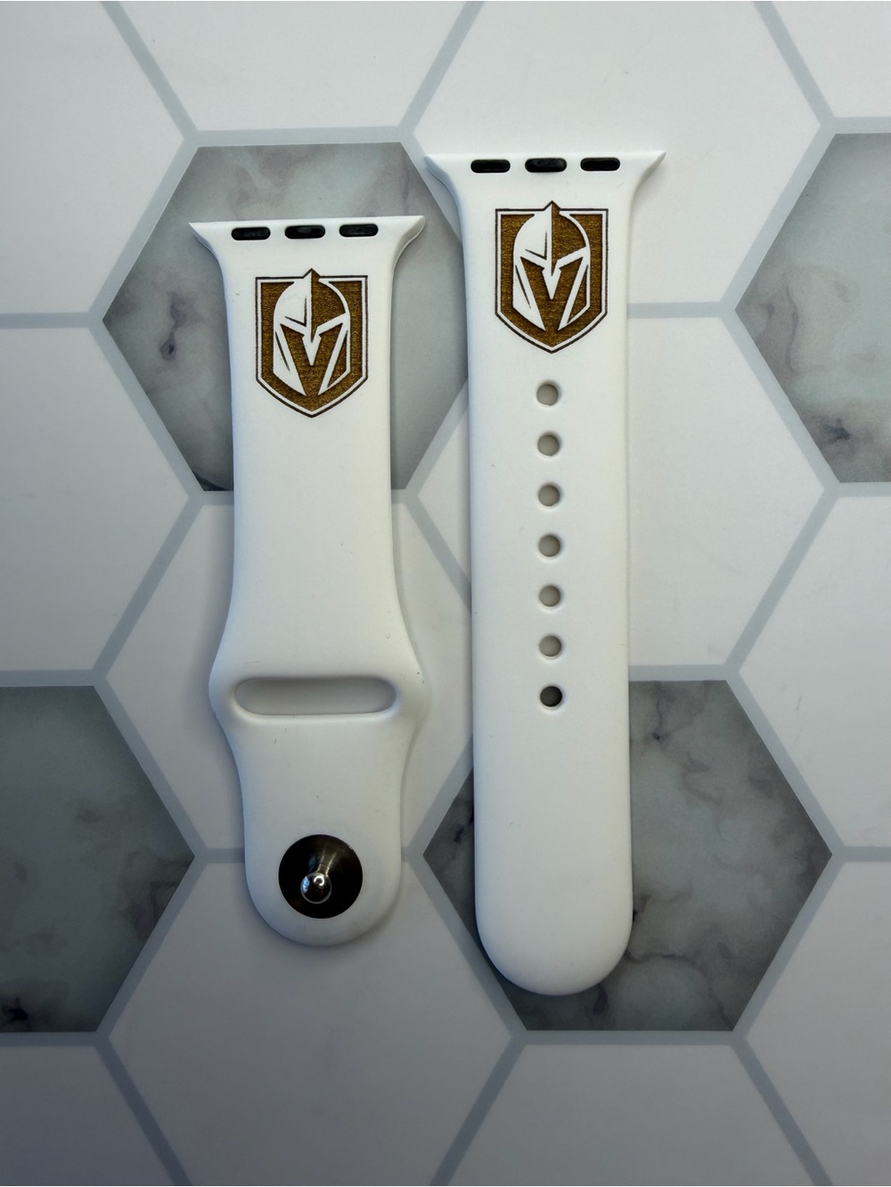 Golden Knights Laser Engraved White Apple Watch Band (38mm-41mm) (S/M)